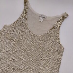 Beau Souci Womens S Silk Gold White PVC Sequin Tank Top Shirt Luxury Glam Bling